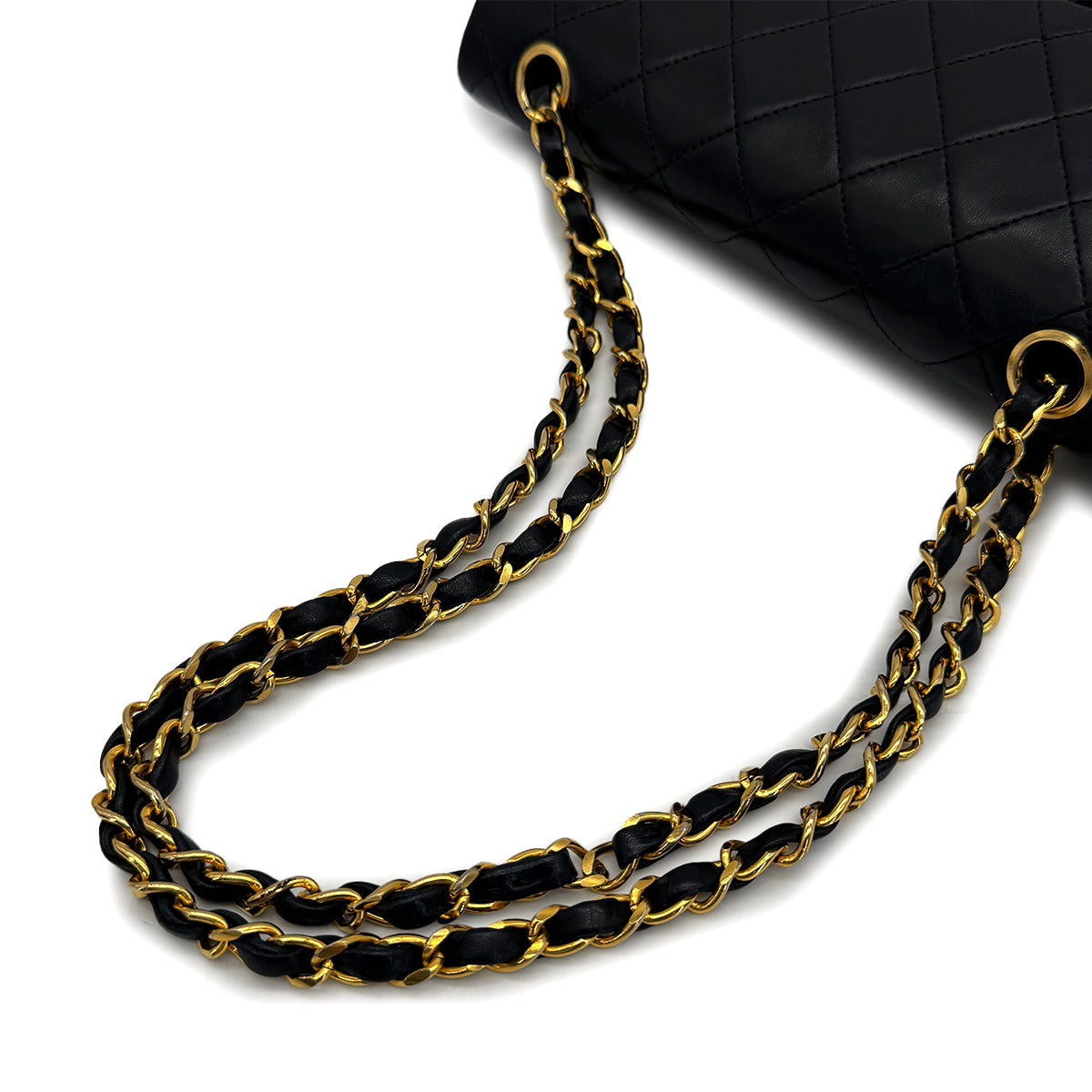 VINTAGE CHANEL CLASSIC FLAP SMALL CHAIN SHOULDER BAG BLACK LAMB SKIN GOLD HARDWARE 90324142