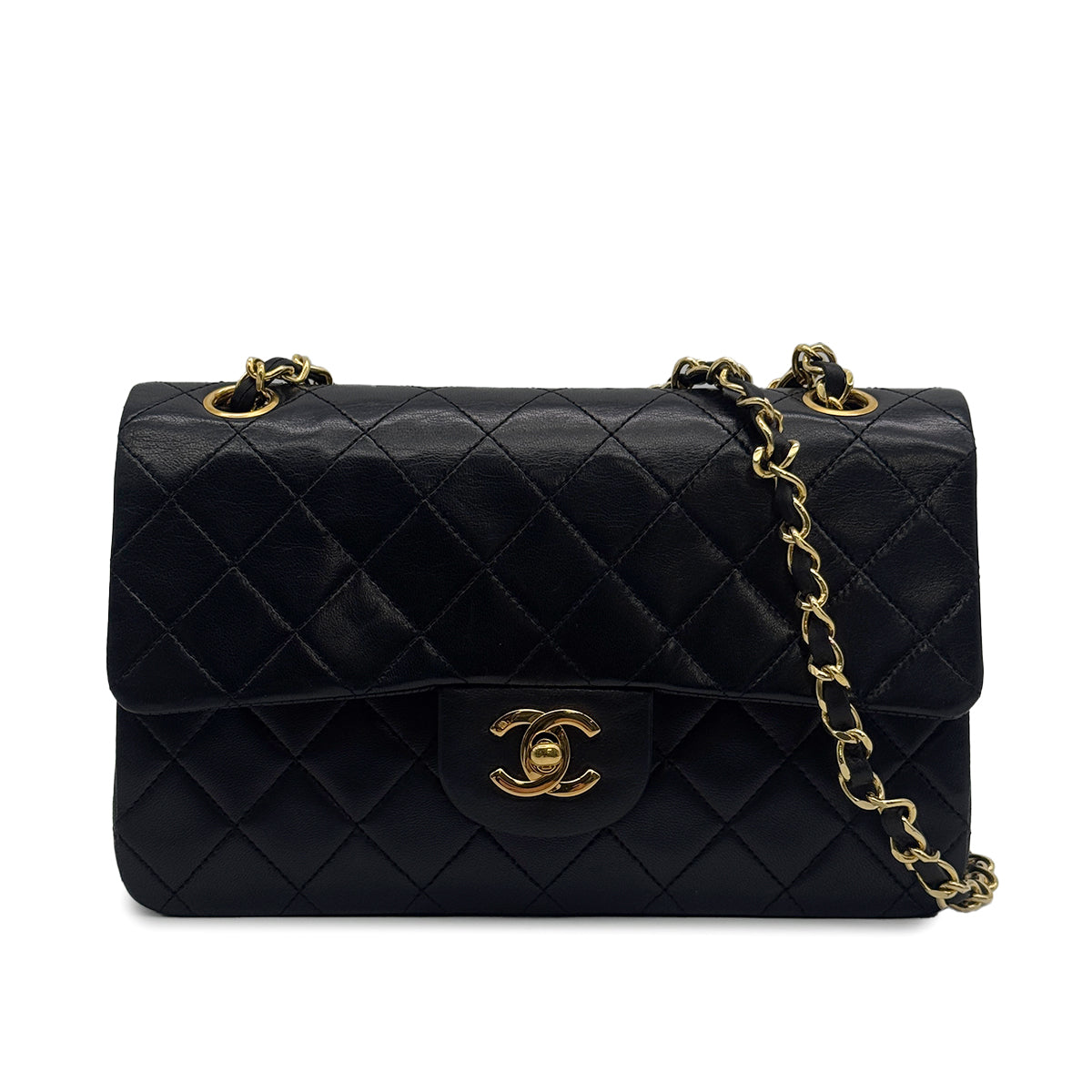 VINTAGE CHANEL CLASSIC FLAP SMALL CHAIN SHOULDER BAG BLACK LAMB SKIN GOLD HARDWARE 90326208