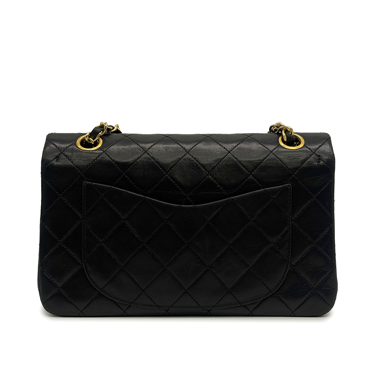 VINTAGE CHANEL CLASSIC FLAP SMALL CHAIN SHOULDER BAG BLACK LAMB SKIN GOLD HARDWARE 90326208