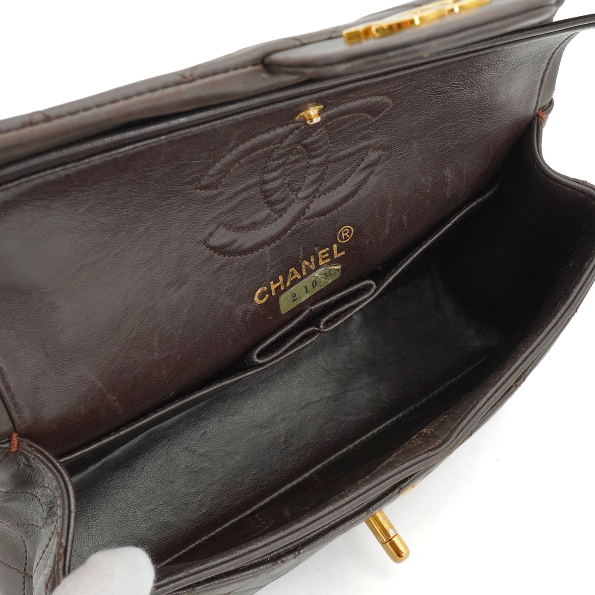 VINTAGE CHANEL CLASSIC FLAP SMALL CHAIN SHOULDER BAG BROWN LAMB SKIN GOLD HARDWARE 90338881