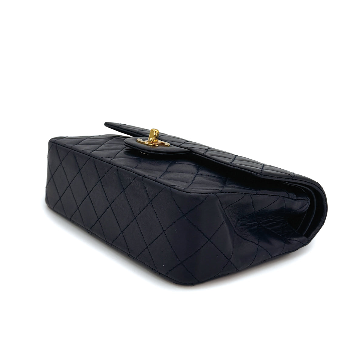 VINTAGE CHANEL CLASSIC FLAP SMALL CHAIN SHOULDER BAG NAVY LAMB SKIN GOLD HARDWARE 90311043
