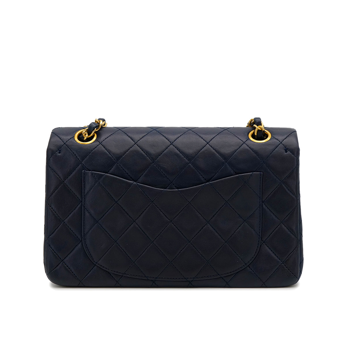 VINTAGE CHANEL CLASSIC FLAP SMALL CHAIN SHOULDER BAG NAVY LAMB SKIN GOLD HARDWARE 90318735