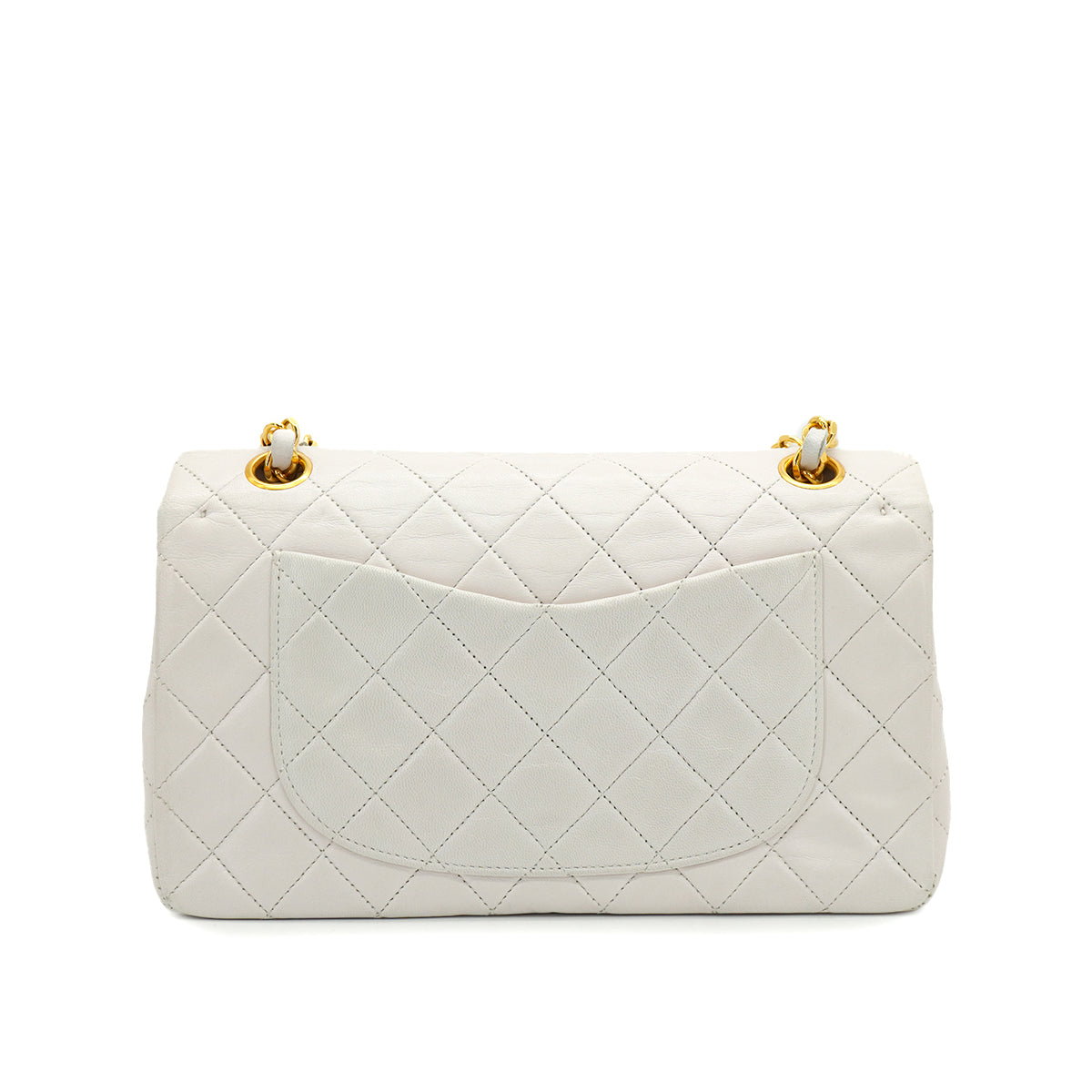 VINTAGE CHANEL CLASSIC FLAP SMALL CHAIN SHOULDER BAG WHITE LAMB SKIN GOLD HARDWARE 90327083