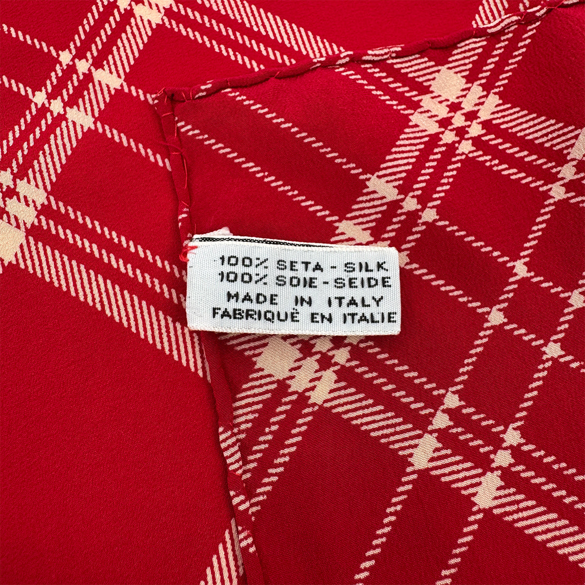 VINTAGE CHANEL COCOMARK CHAIN CHECK PATTERN SCARF RED SILK 90322220