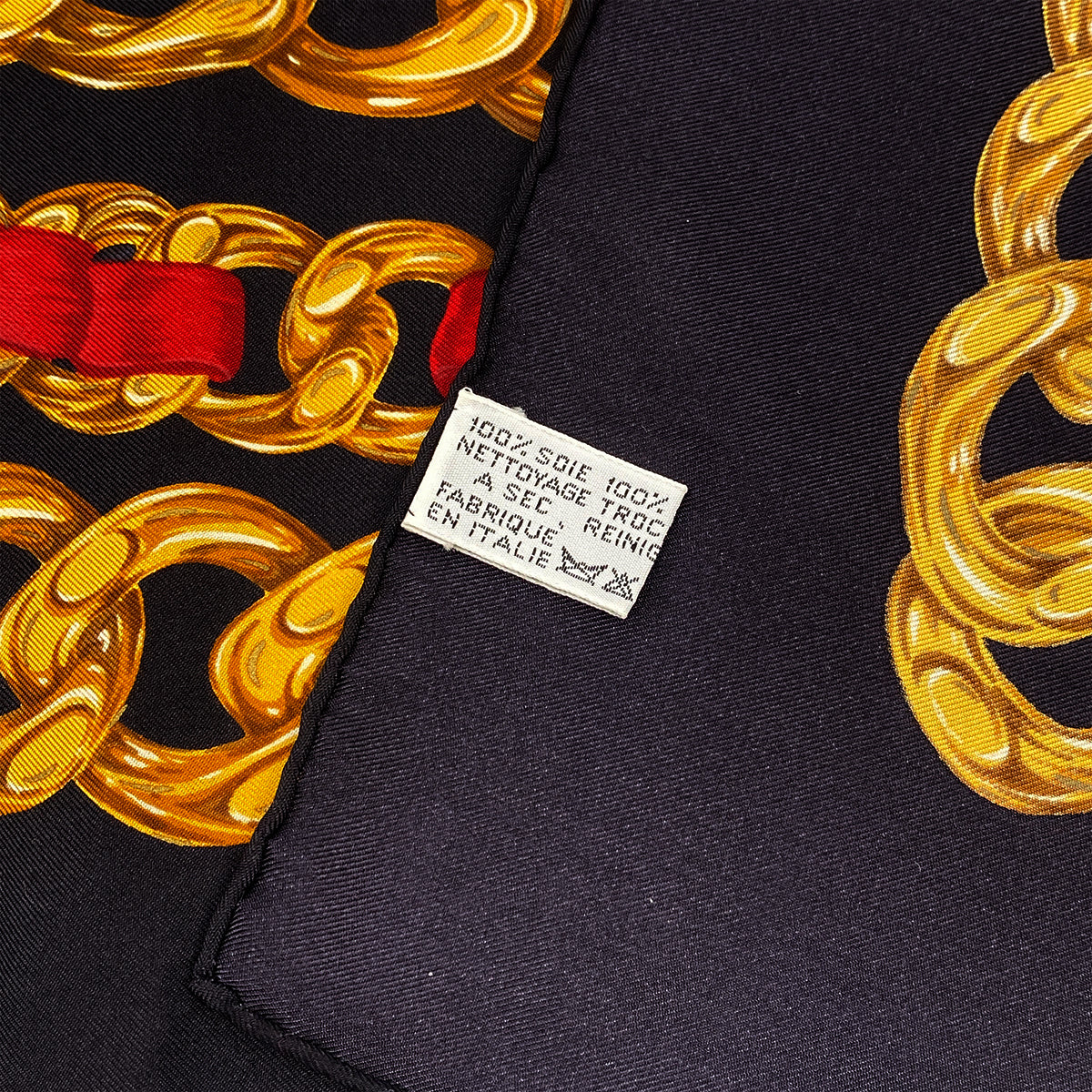VINTAGE CHANEL COCOMARK CHAIN PATTERN SCARF BLACK SILK 90322544