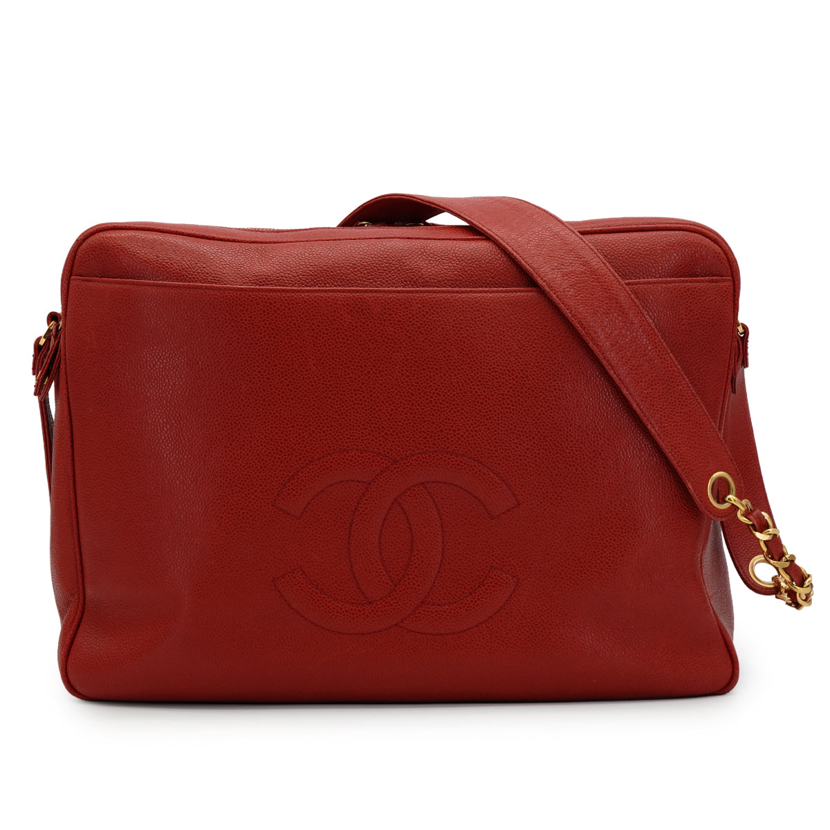 VINTAGE CHANEL COCOMARK CHAIN SHOULDER BAG RED CAVIAR SKIN GOLD HARDWARE 90346121