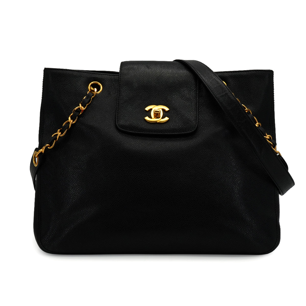 VINTAGE CHANEL COCOMARK CHAIN TOTE BAG BLACK CAVIAR SKIN GOLD HARDWARE 90335825