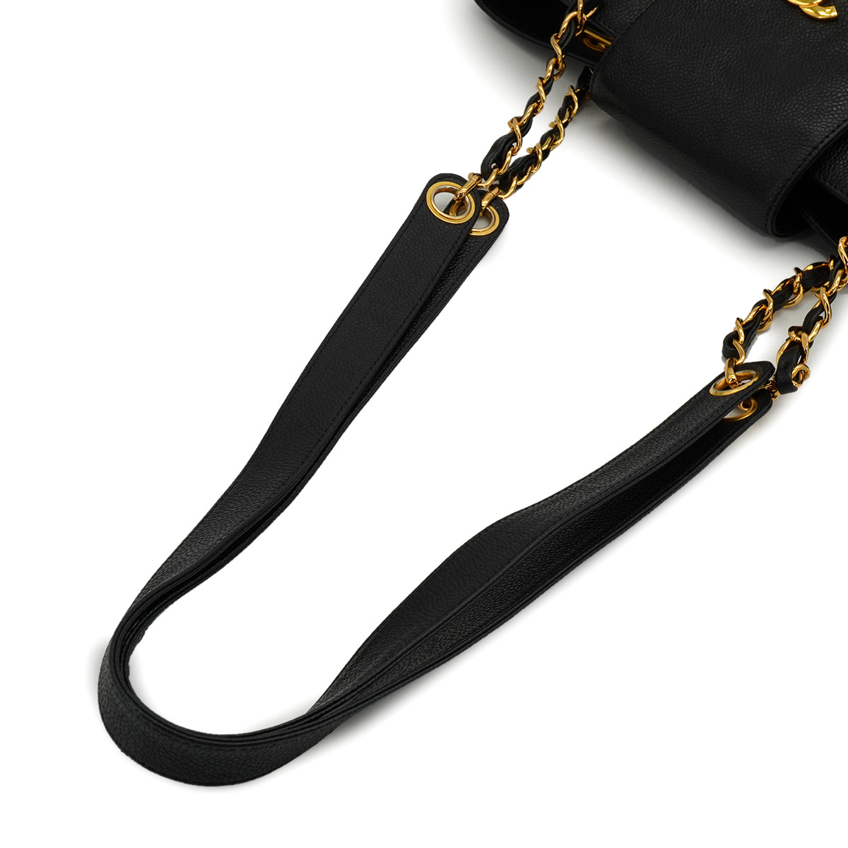 VINTAGE CHANEL COCOMARK CHAIN TOTE BAG BLACK CAVIAR SKIN GOLD HARDWARE 90335825