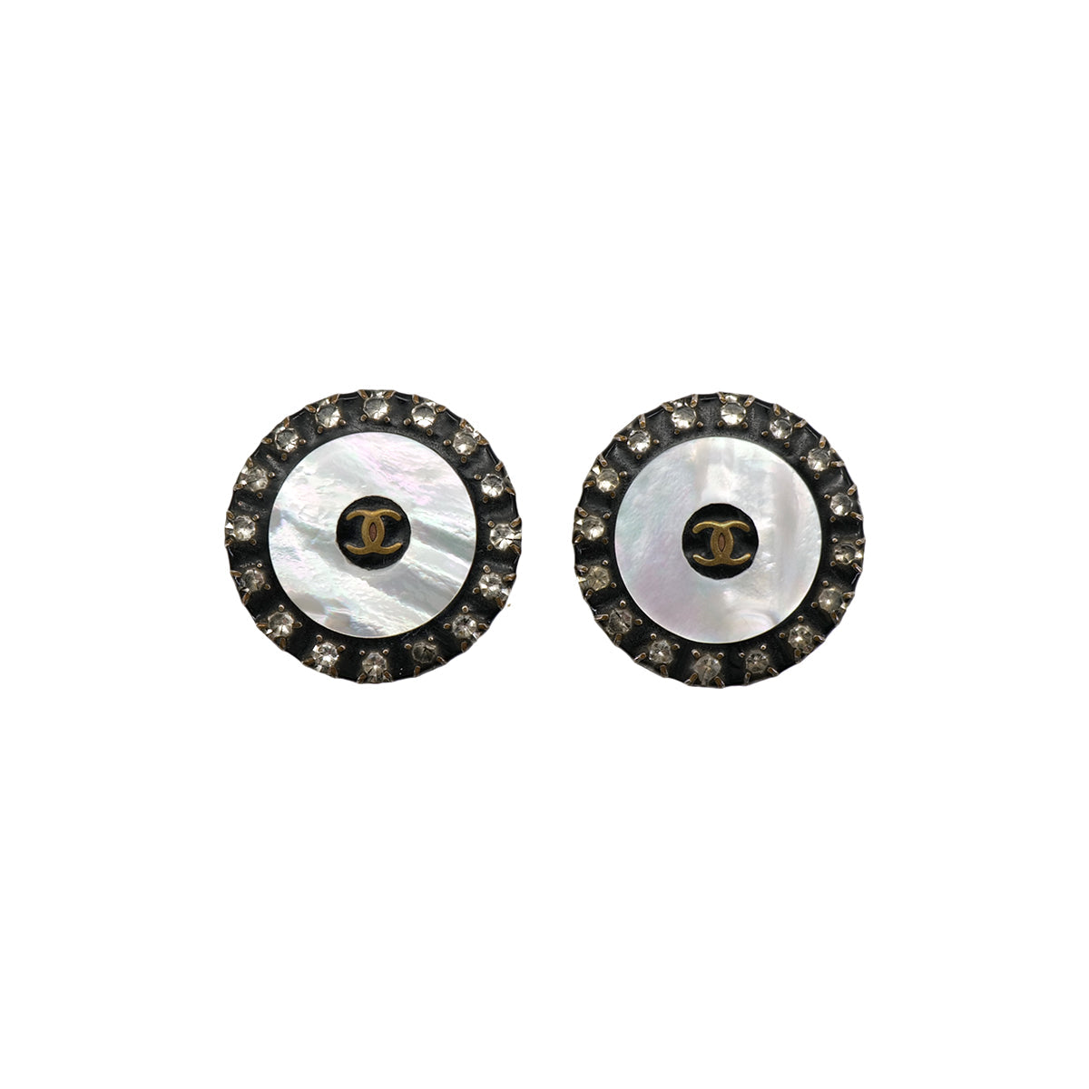 VINTAGE CHANEL COCOMARK EARRINGS RHINESTONE BLACK WHITE ACCESSORY 97A 90324101