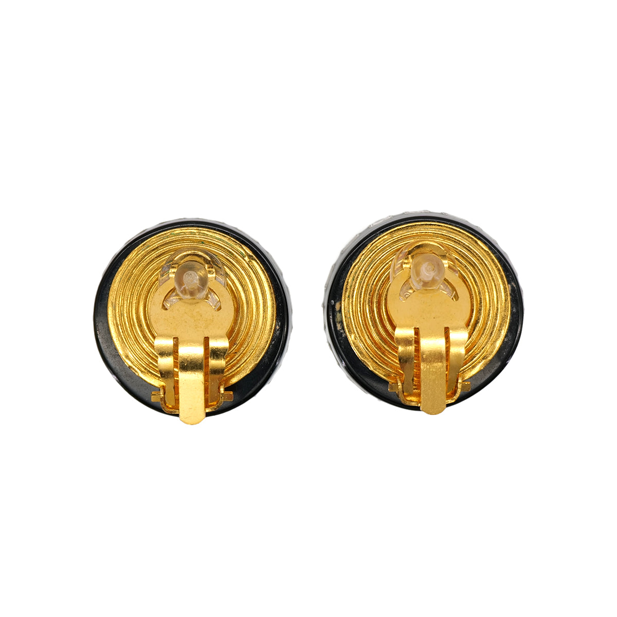 VINTAGE CHANEL COCOMARK EARRINGS RHINESTONE BLACK WHITE ACCESSORY 97A 90324101