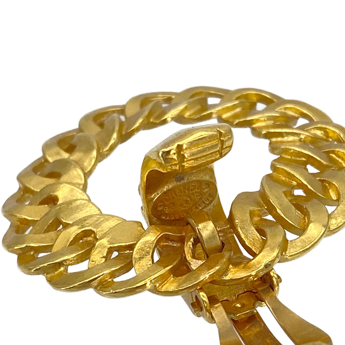 VINTAGE CHANEL COCOMARK EARRINGS SWING ROUND GOLD ACCESSORY 96P 90322206