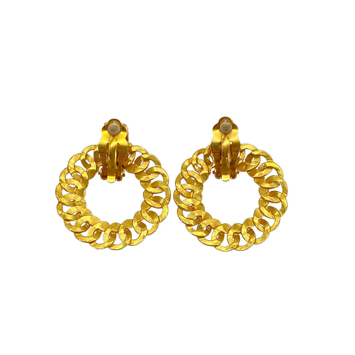 VINTAGE CHANEL COCOMARK EARRINGS SWING ROUND GOLD ACCESSORY 96P 90322206