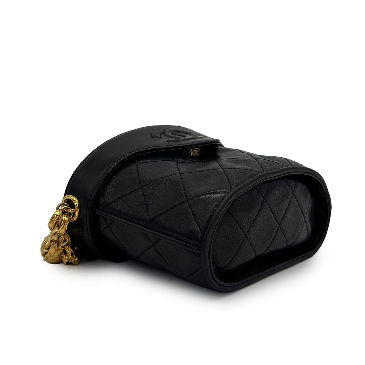 PURPOSE VINTAGE CHANEL COCOMARK FRINGE BIJOU CHAIN SHUOLDER BAG BLACK LAMB SKIN GOLD HARDWARE 90325349