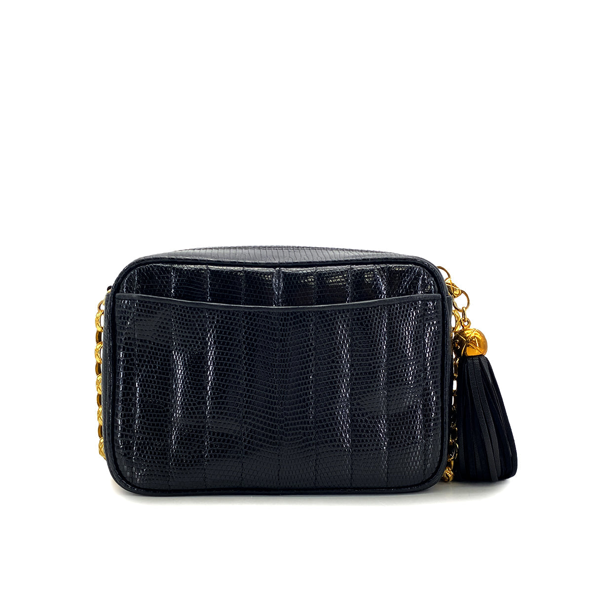 VINTAGE CHANEL COCOMARK FRINGE BIJOU CHAIN SHUOLDER BAG BLACK LIZARD GOLD HARDWARE 90324831