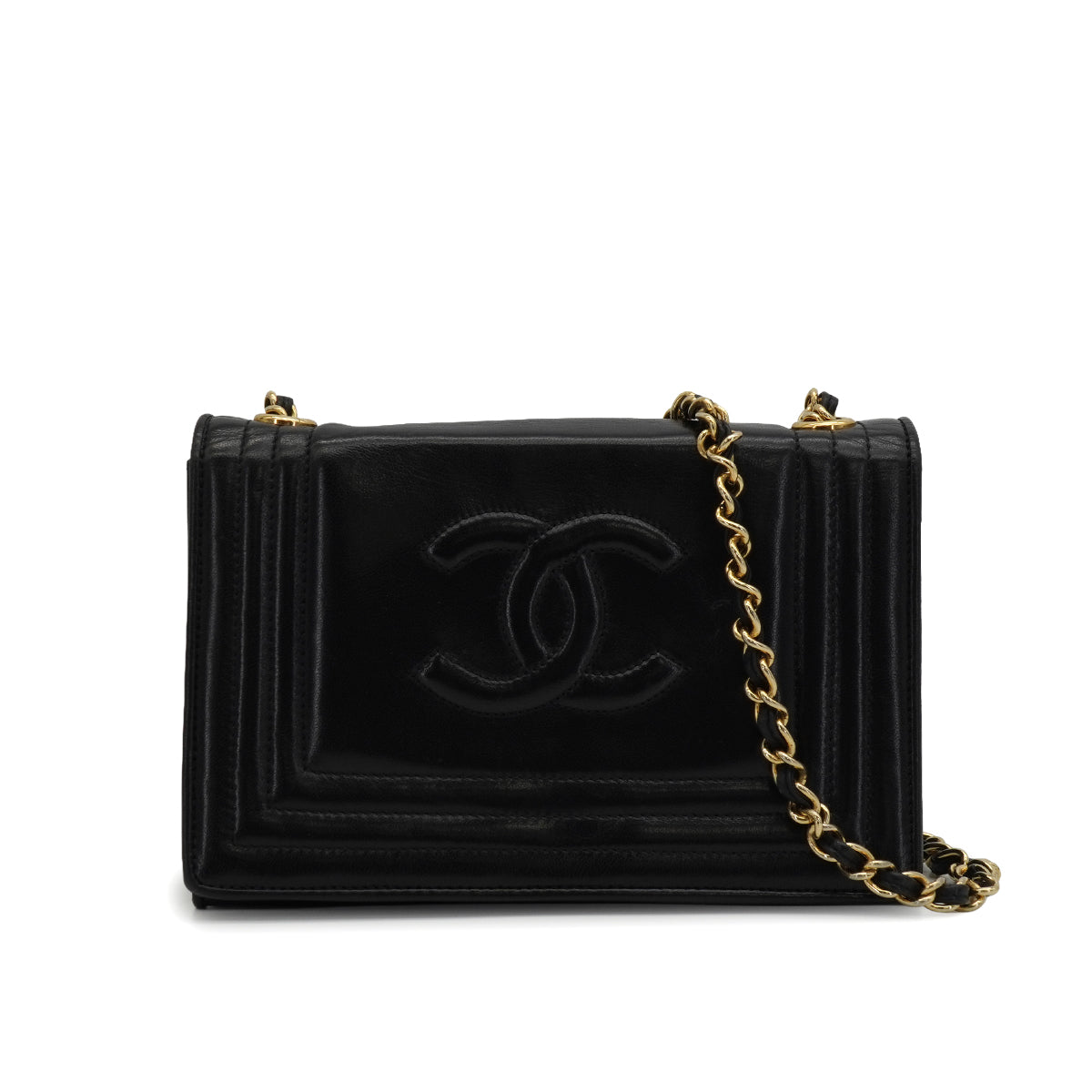 VINTAGE CHANEL COCOMARK FULL FLAP CHAIN SHOULDER BAG BLACK LAMB SKIN GOLD HARDWARE 90346129