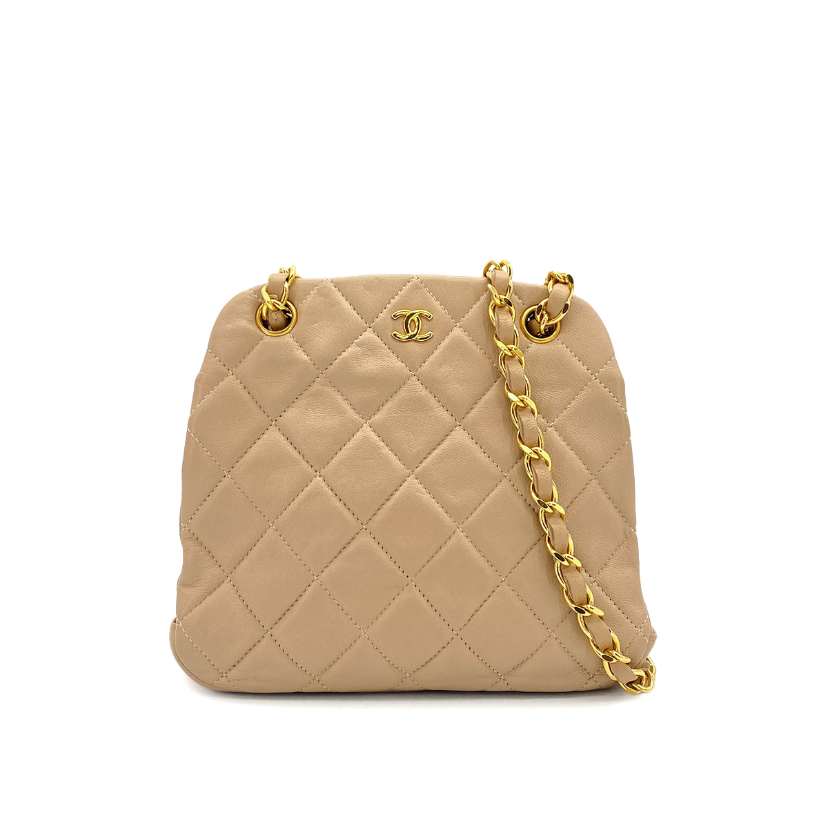 VINTAGE CHANEL COCOMARK MATELASSE CHAIN SHOULDER BAG BEIGE LAMB SKIN GOLD HARDWARE 90326209