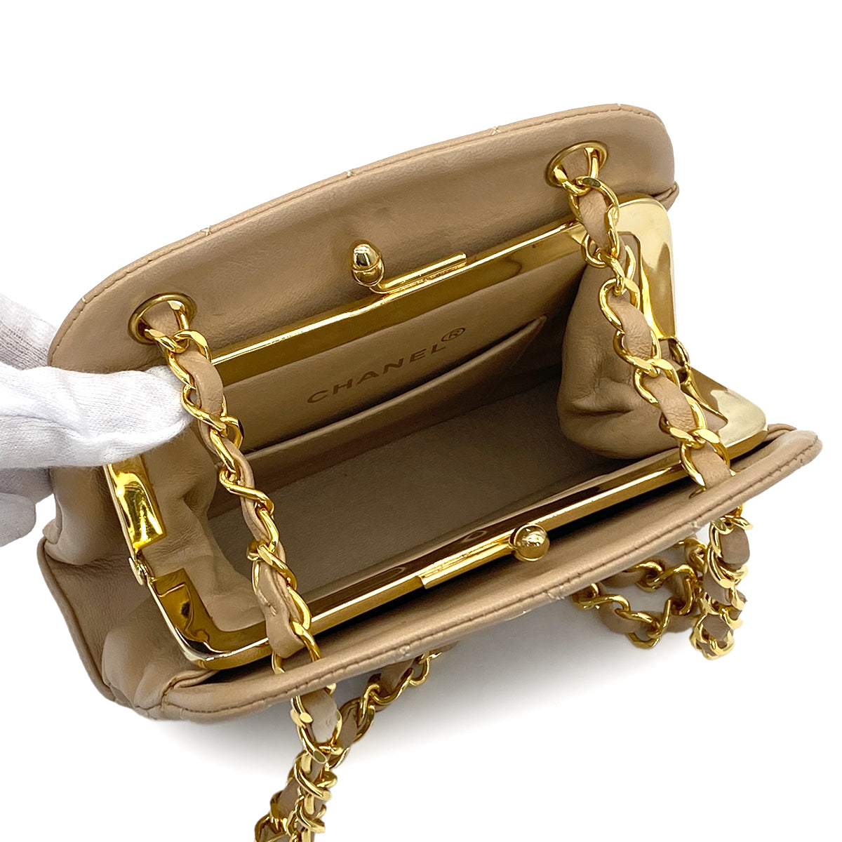 VINTAGE CHANEL COCOMARK MATELASSE CHAIN SHOULDER BAG BEIGE LAMB SKIN GOLD HARDWARE 90326209