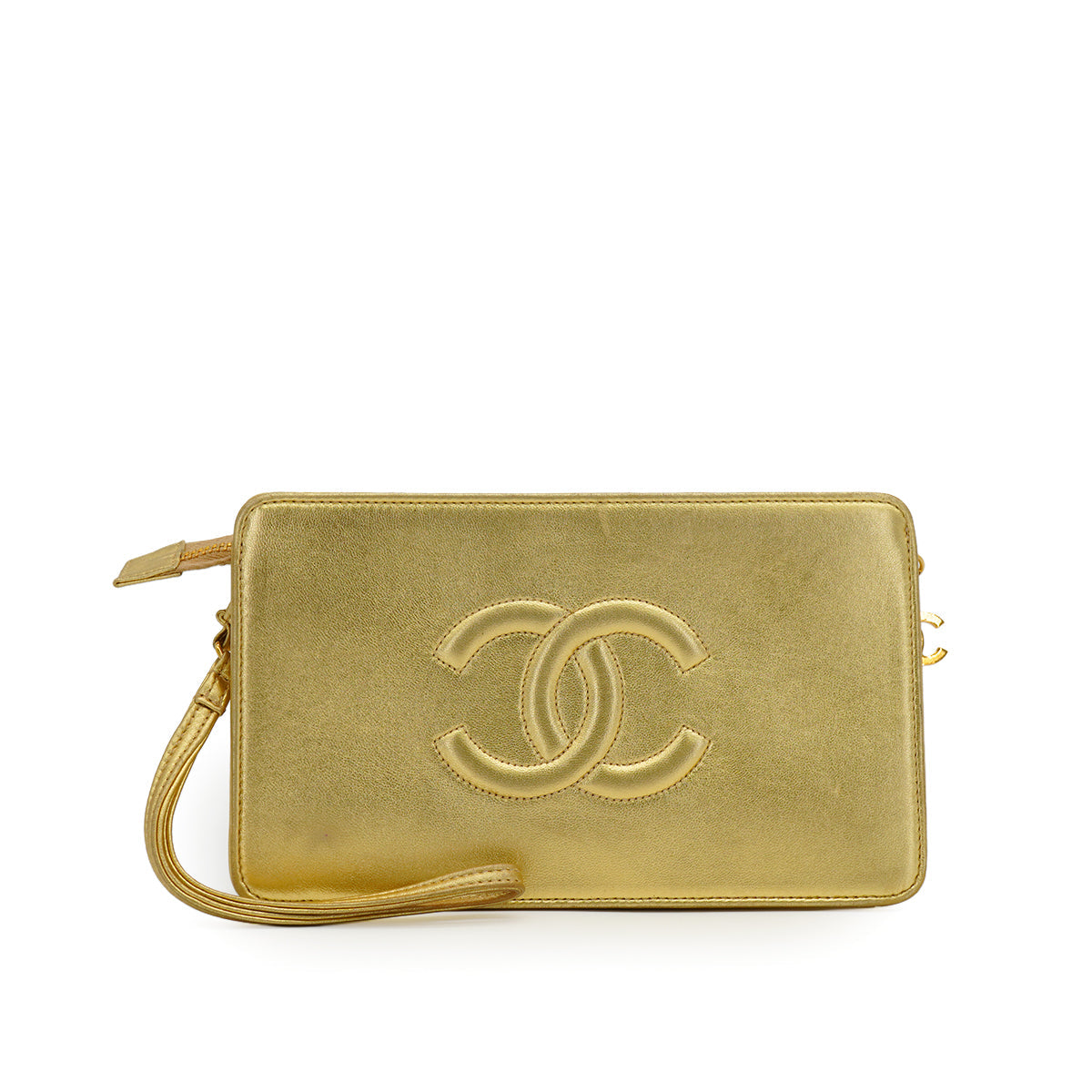 VINTAGE CHANEL COCOMARK MATELASSE CLUTCH BAG GOLD LAMB SKIN GOLD HARDWARE 90334146