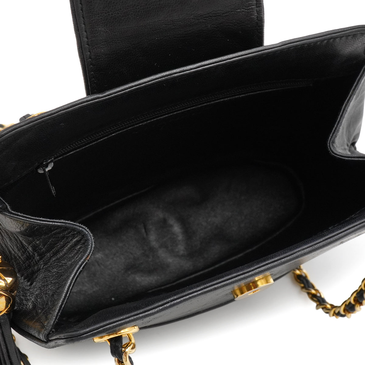 VINTAGE CHANEL COCOMARK MATELASSE FRINGE CHAIN SHOULDER BAG BLACK LAMB SKIN GOLD HARDWARE 90341917