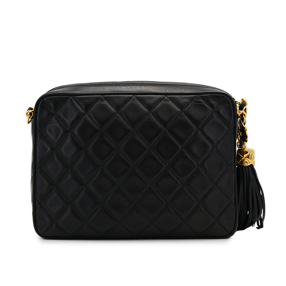 VINTAGE CHANEL COCOMARK MATELASSE FRINGE CHAIN SHOULDER BAG BLACK LAMB SKIN GOLD HARDWARE 90320188