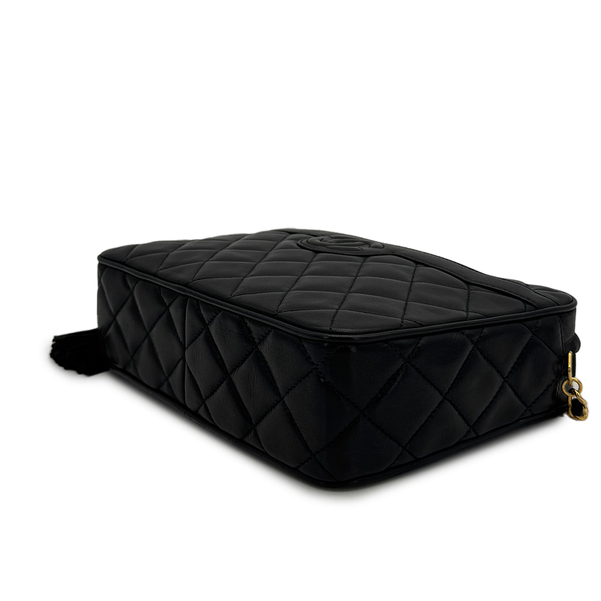 VINTAGE CHANEL COCOMARK MATELASSE FRINGE CHAIN SHOULDER BAG BLACK LAMB SKIN GOLD HARDWARE 90320188