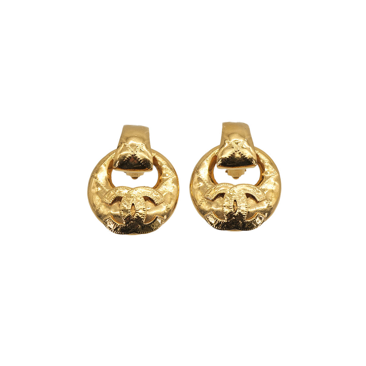 VINTAGE CHANEL COCOMARK MATELASSE ROUND SWING EARRINGS GOLD ACCESSORY 94P 90323517