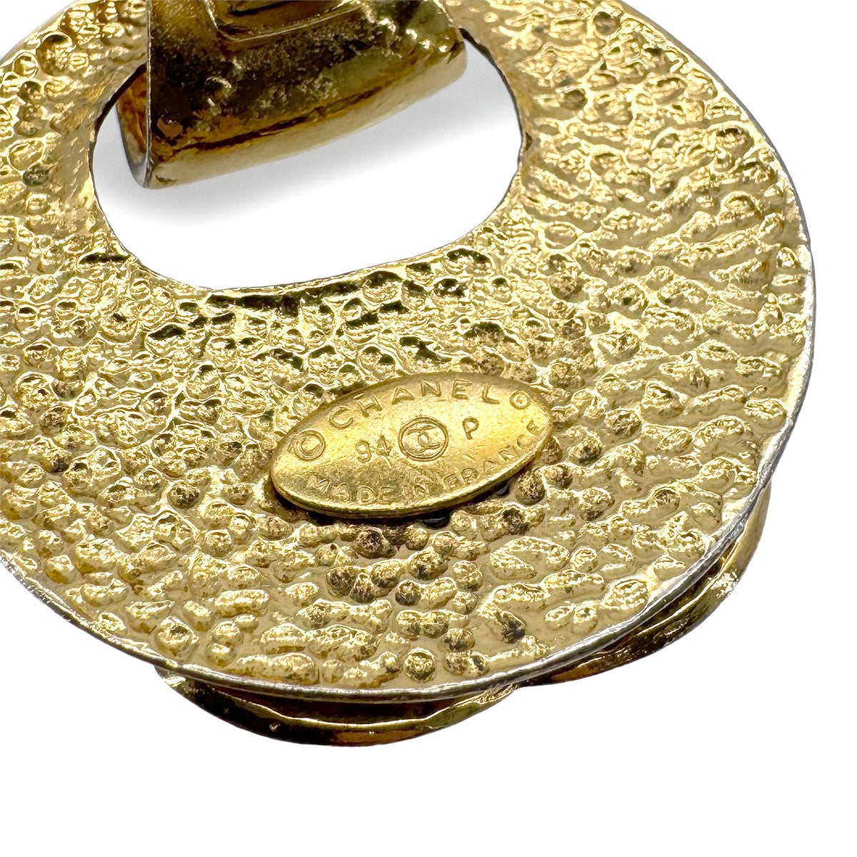 VINTAGE CHANEL COCOMARK MATELASSE ROUND SWING EARRINGS GOLD ACCESSORY 94P 90323517