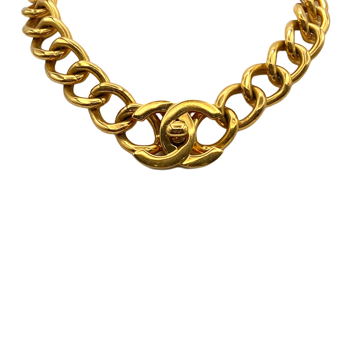VINTAGE CHANEL COCOMARK TURN LOCK NECKLACE GOLD ACCESSORY 96P 90327895