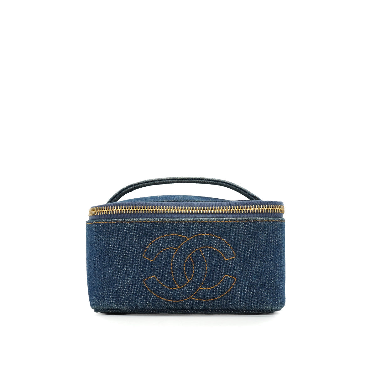 VINTAGE CHANEL COCOMARK VANITY HAND BAG BLUE DENIM GOLD HARDWARE 90340142
