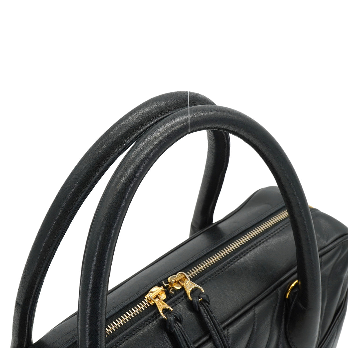 VINTAGE CHANEL COCO BALL CHEVRON V STITCH SHOULDER HAND BAG BLACK LAMB SKIN GOLD HARDWARE 90346876