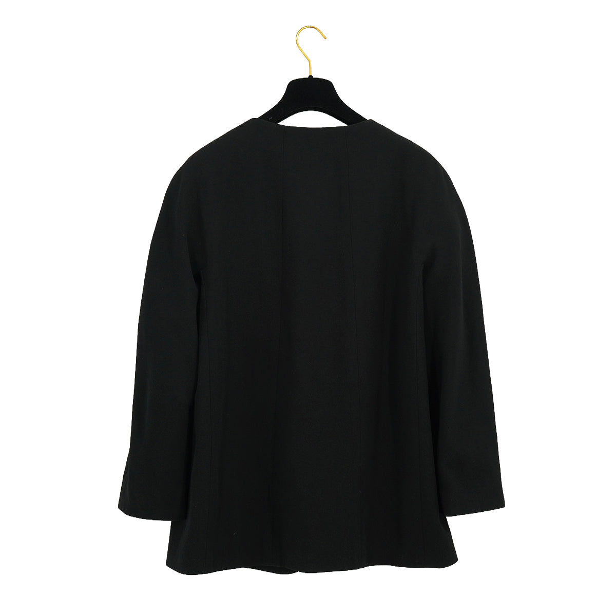 VINTAGE CHANEL COCO BUTTON NO COLLAR JACKET BLACK WOOL 42 RTW 90332936