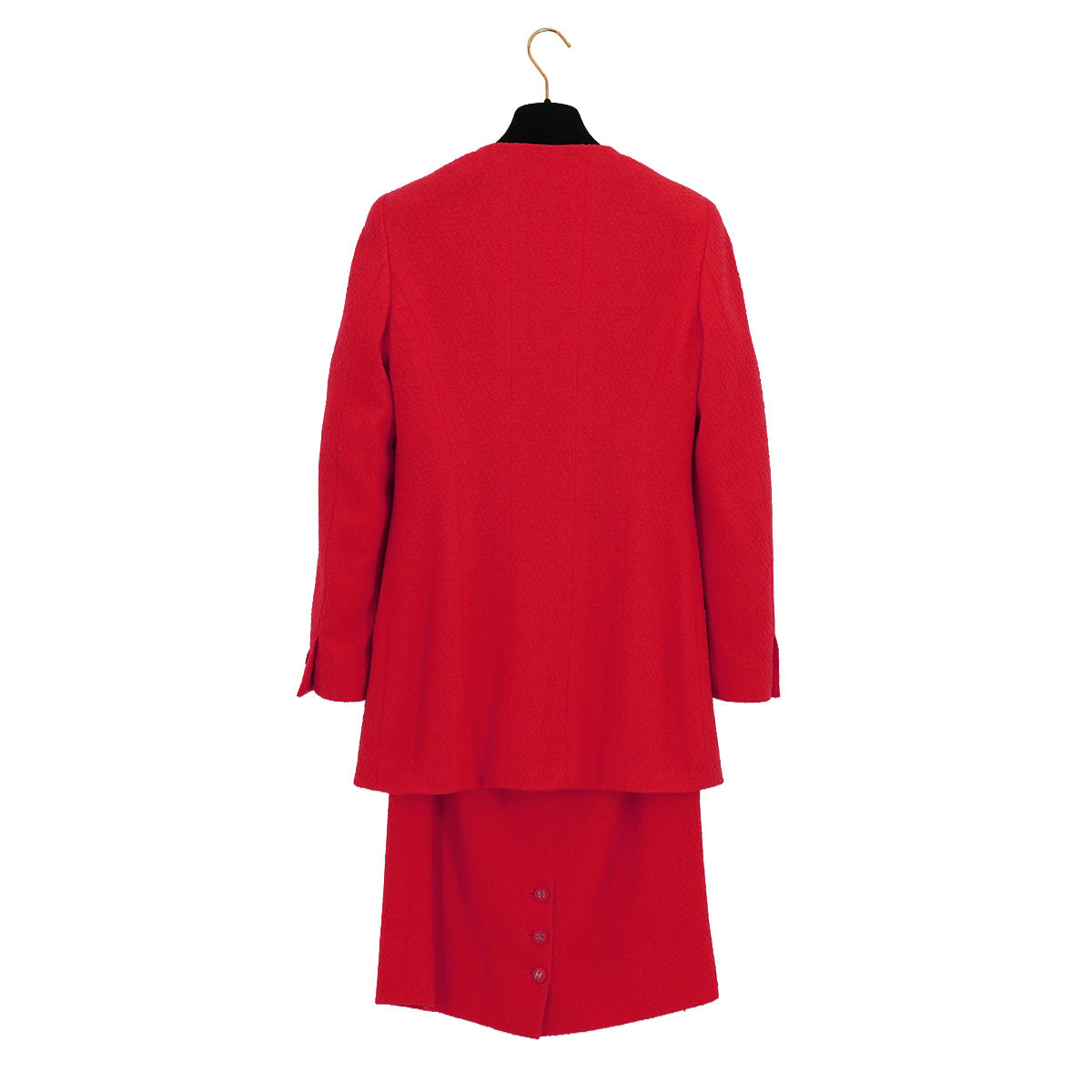 VINTAGE CHANEL COCO BUTTON TWEED JACKET SKIRT SET RED WOOL 38 96P RTW 90332947