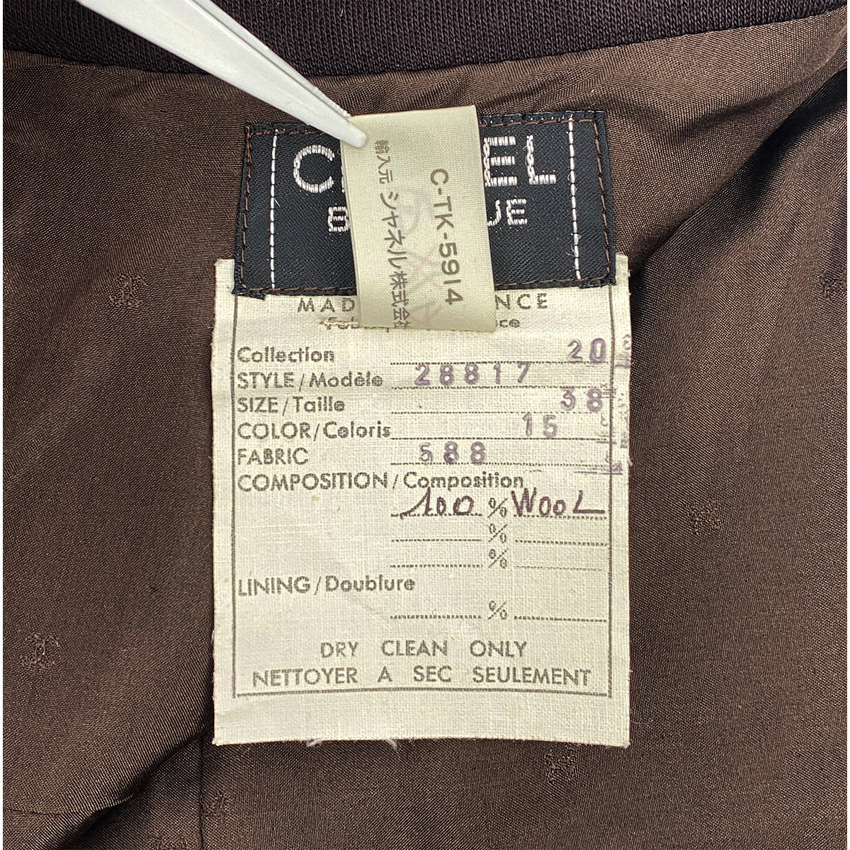VINTAGE CHANEL COCO BUTTON TWEED JACKET SKIRT SET BORDEAUX WOOL 38 RTW 90319638