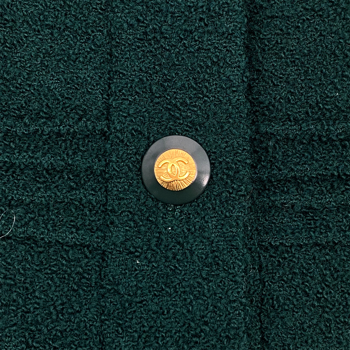 VINTAGE CHANEL COCO BUTTON TWEED LONG COAT DARK GREEN WOOL 40 93A RTW 90319626