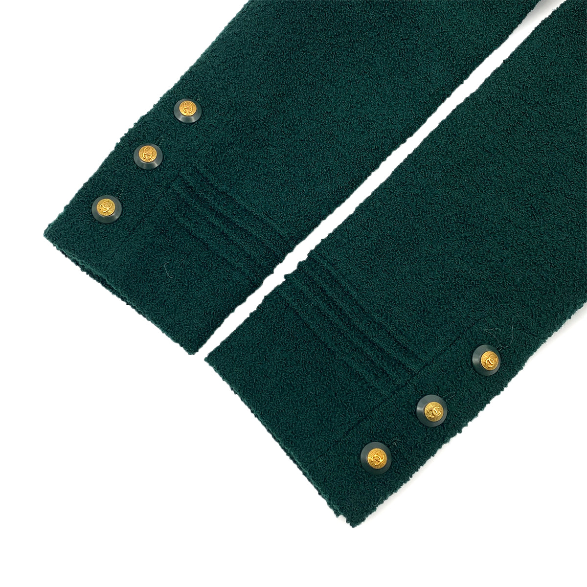 VINTAGE CHANEL COCO BUTTON TWEED LONG COAT DARK GREEN WOOL 40 93A RTW 90319626