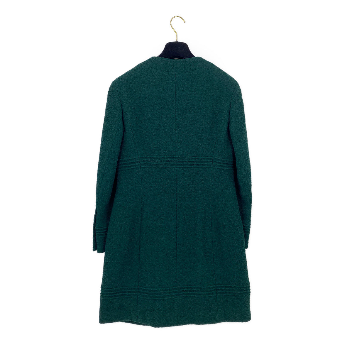 VINTAGE CHANEL COCO BUTTON TWEED LONG COAT DARK GREEN WOOL 40 93A RTW 90319626