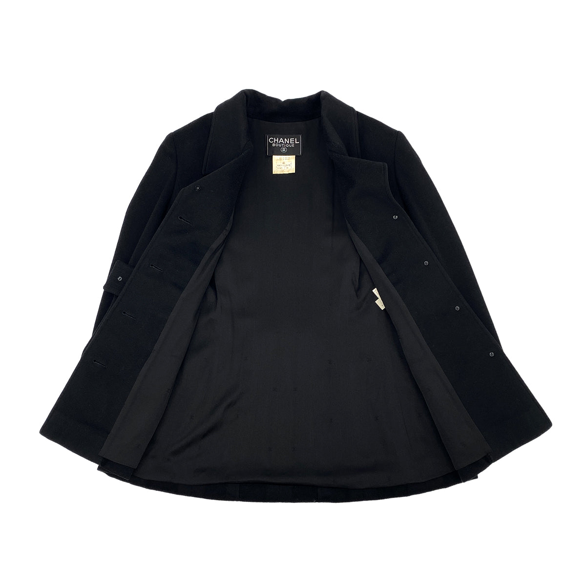 VINTAGE CHANEL COCO BUTTON WAIST CINCHING JACKET BLACK CASHMERE 40 36A RTW 90319635