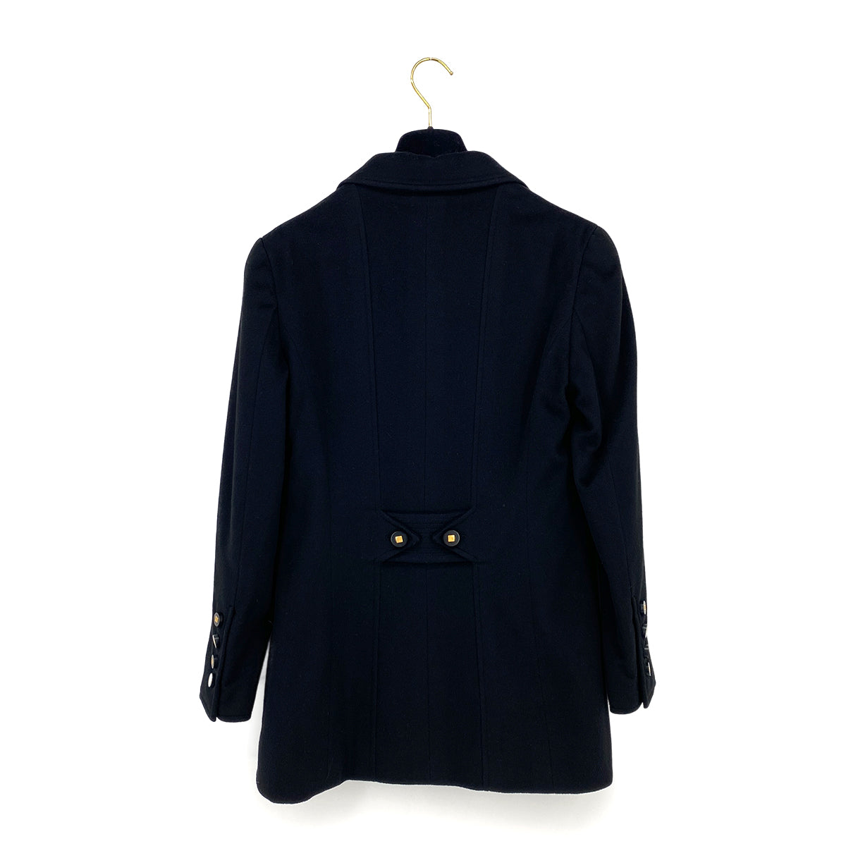 VINTAGE CHANEL COCO BUTTON WAIST CINCHING JACKET BLACK CASHMERE 40 36A RTW 90319635