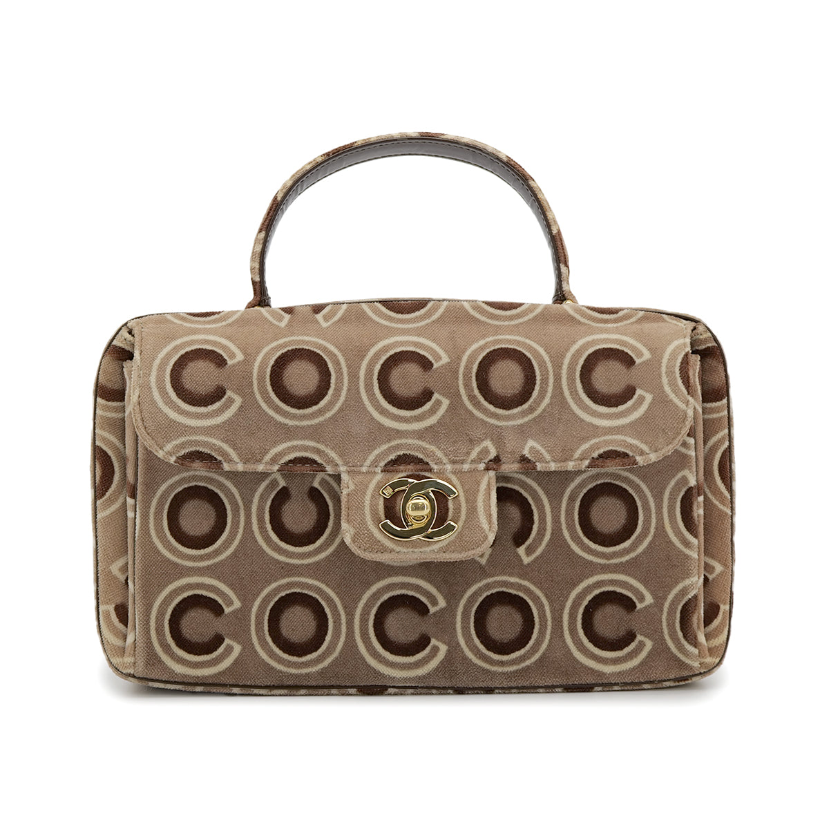 VINTAGE CHANEL COCO PATTERN HAND BAG BROWN VELOUR GOLD HARDWARE 90315884