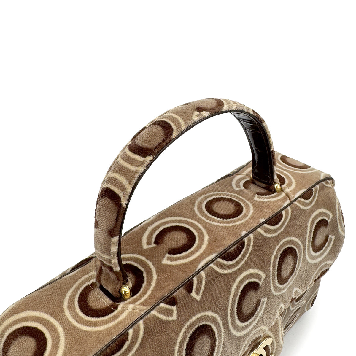 VINTAGE CHANEL COCO PATTERN HAND BAG BROWN VELOUR GOLD HARDWARE 90315884