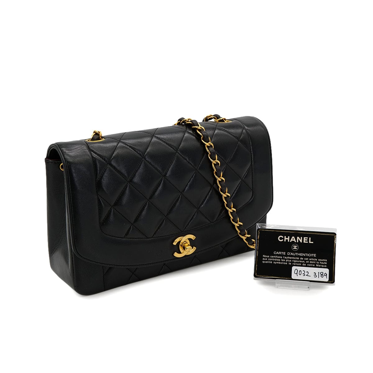 Luxury Promise Japan VINTAGE CHANEL DIANA MEDIUM CHAIN SHOULDER BAG BLACK LAMB SKIN GOLD HARDWARE 90323189