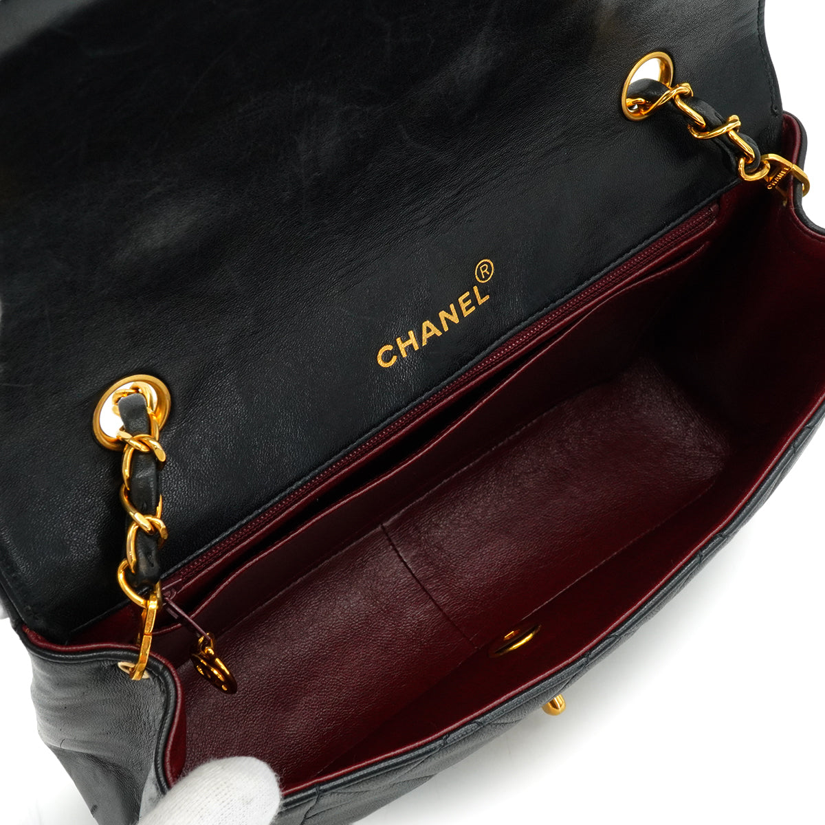 VINTAGE CHANEL DIANA MEDIUM CHAIN SHOULDER BAG BLACK LAMB SKIN GOLD HARDWARE 90338303
