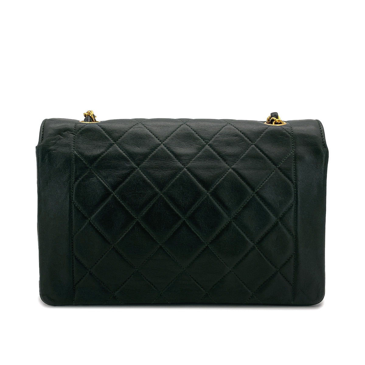 VINTAGE CHANEL DIANA MEDIUM CHAIN SHOULDER BAG DARK GREEN LAMB SKIN GOLD HARDWARE 90323198