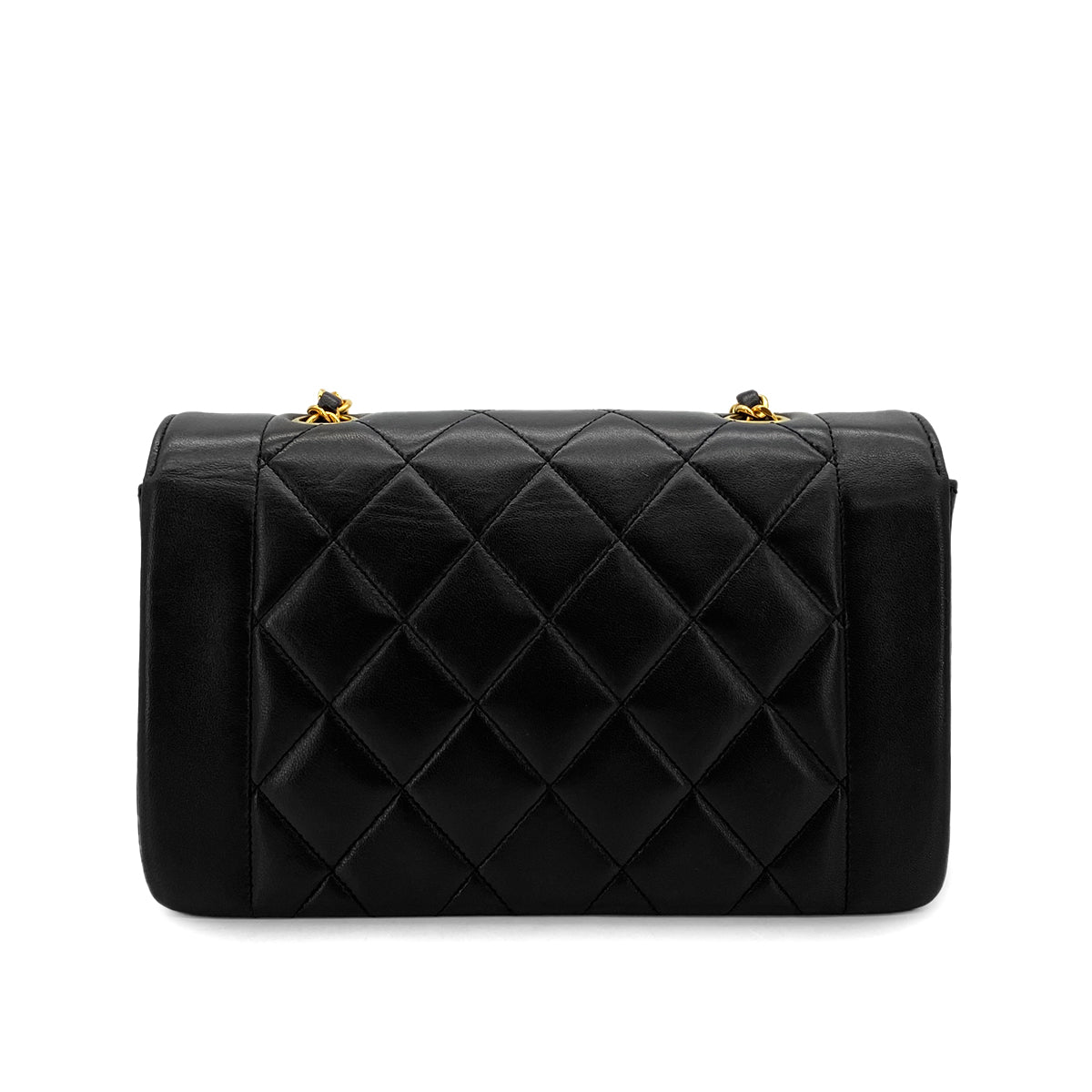 VINTAGE CHANEL DIANA SMALL CHAIN SHOULDER BAG BLACK LAMB SKIN GOLD HARDWARE 90324759