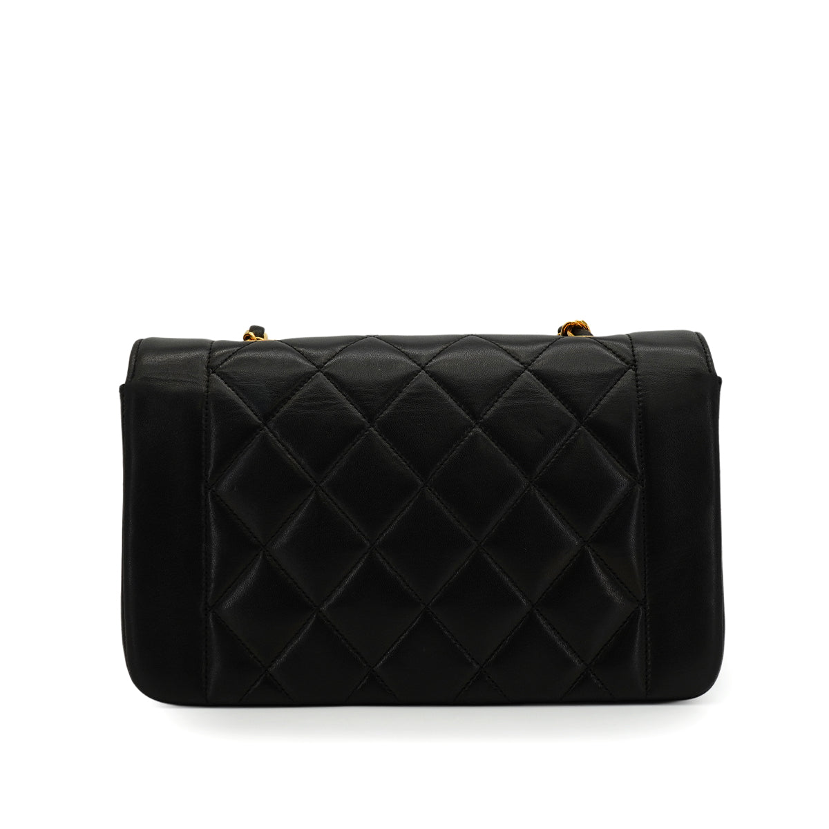VINTAGE CHANEL DIANA SMALL CHAIN SHOULDER BAG BLACK LAMB SKIN GOLD HARDWARE 90343859