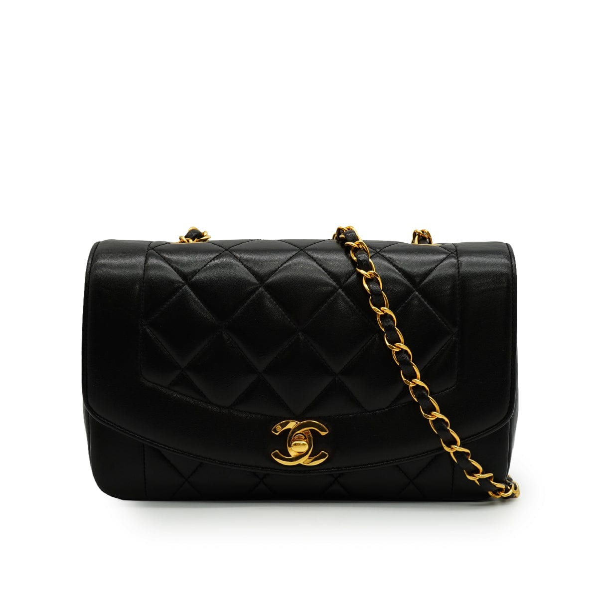 Luxury Promise Japan VINTAGE CHANEL DIANA SMALL CHAIN SHOULDER BAG BLACK LAMB SKIN GOLD HARDWARE 90344092