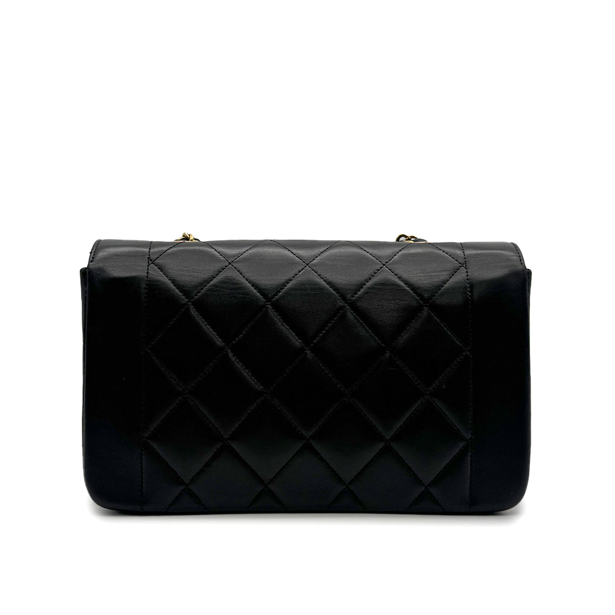 VINTAGE CHANEL DIANA SMALL CHAIN SHOULDER BAG BLACK LAMB SKIN GOLD HARDWARE 90323458