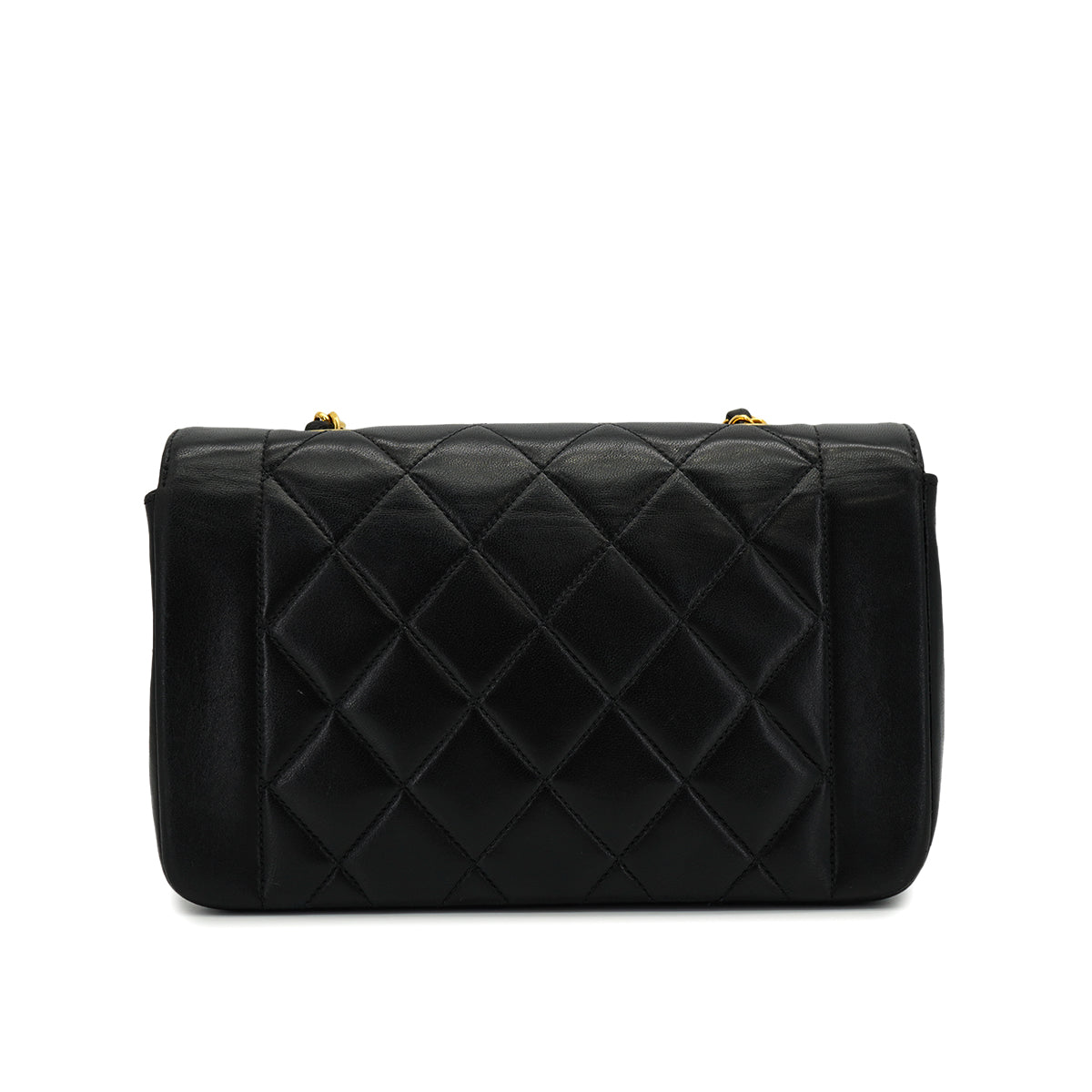 VINTAGE CHANEL DIANA SMALL CHAIN SHOULDER BAG BLACK LAMB SKIN GOLD HARDWARE 90327385