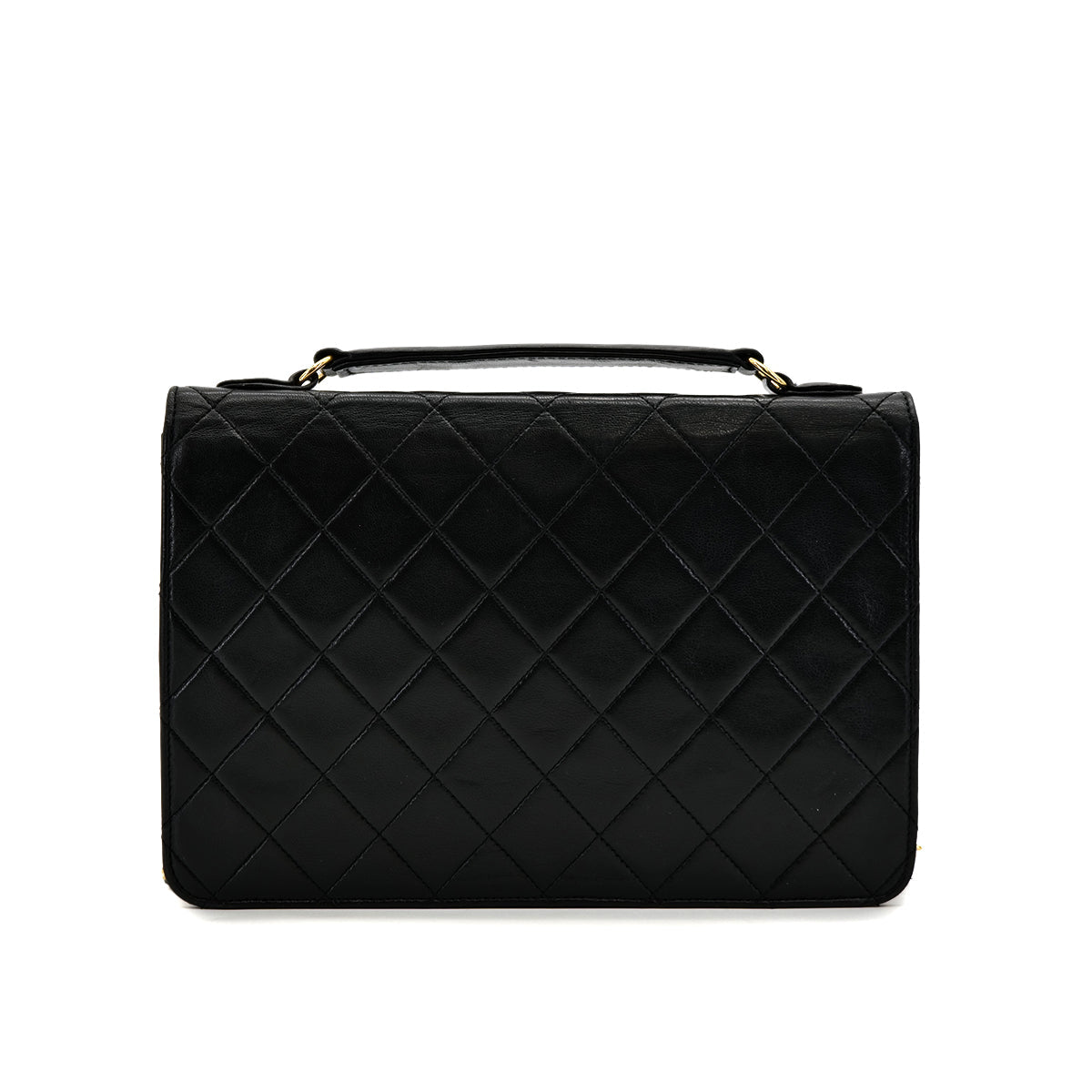 VINTAGE CHANEL DOUBLE TURN LOCK MATELASSE CHAIN SHOULDER HAND BAG BLACK LAMB SKIN GOLD HARDWARE 90319992