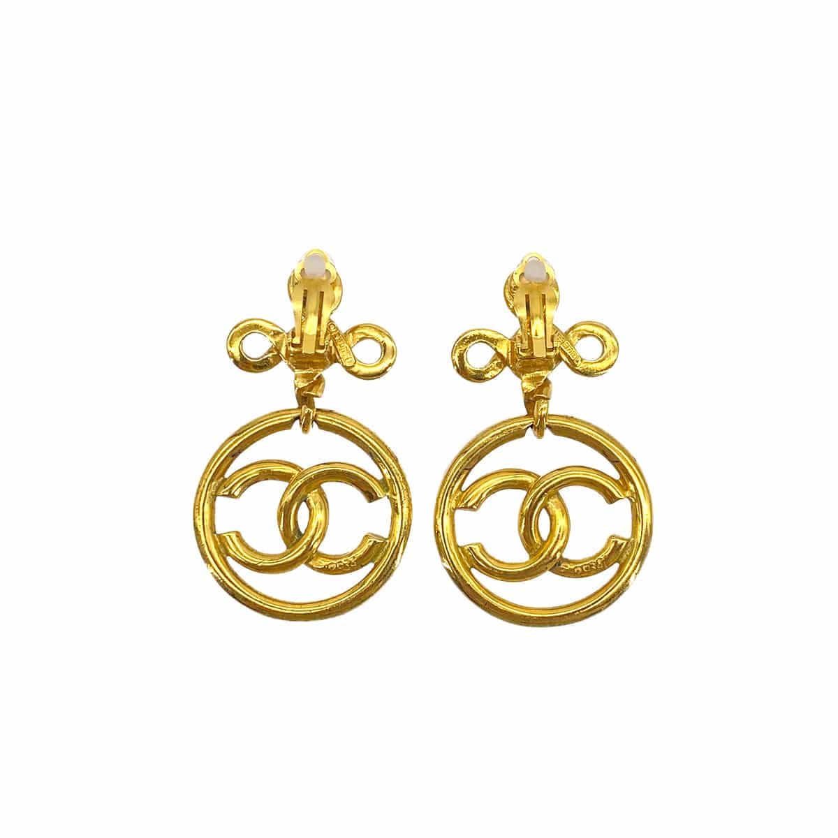 VINTAGE CHANEL EARRINGS COCOMARK AROUND SWING GOLD ACCESSORY 90322153